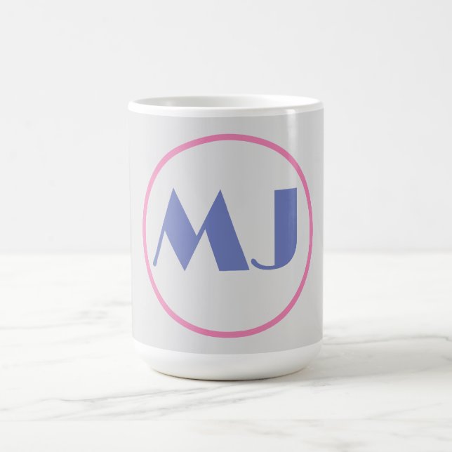 Caneca De Café Na moda Moderno Monograma Azul Letras Iniciais Cin (Centro)