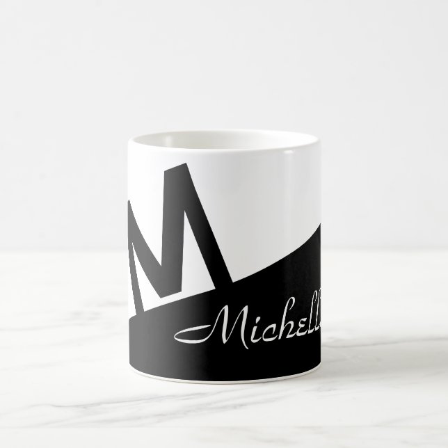 Caneca De Café na moda preto e branco monograma (Centro)