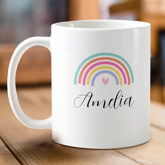 Caneca De Café Na moda Rainbow Love Heart Personalised Name Mug (Criador carregado)