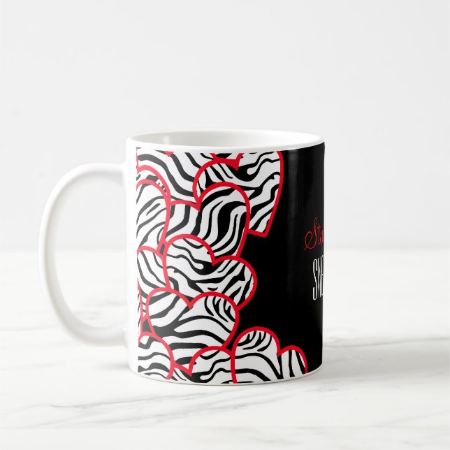 Caneca De Café Na moda Red Sweet 16 Zebra Heart Design (Esquerda)