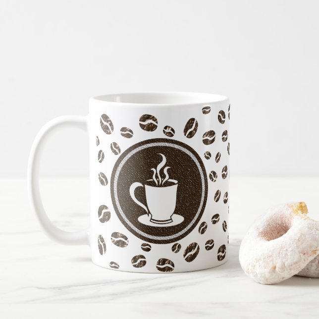 Caneca De Café Na moda Steaming Cup e Coffee Beans Patterno Mug (Com Donut)