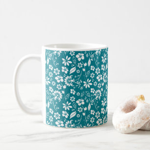 Caneca De Café Na moda Teal Turquoise Azul Padrão Floral