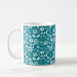 Caneca De Café Na moda Teal Turquoise Azul Padrão Floral