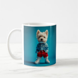 Caneca De Café Na moda Westie Pup em Denim e Sneakers