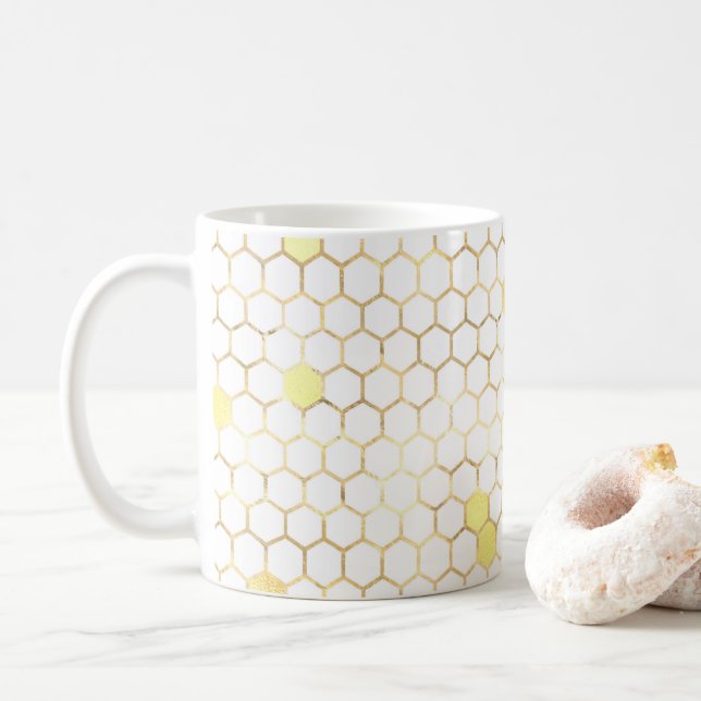 Caneca De Café Na moda White Dourada Honeycomb (Com Donut)