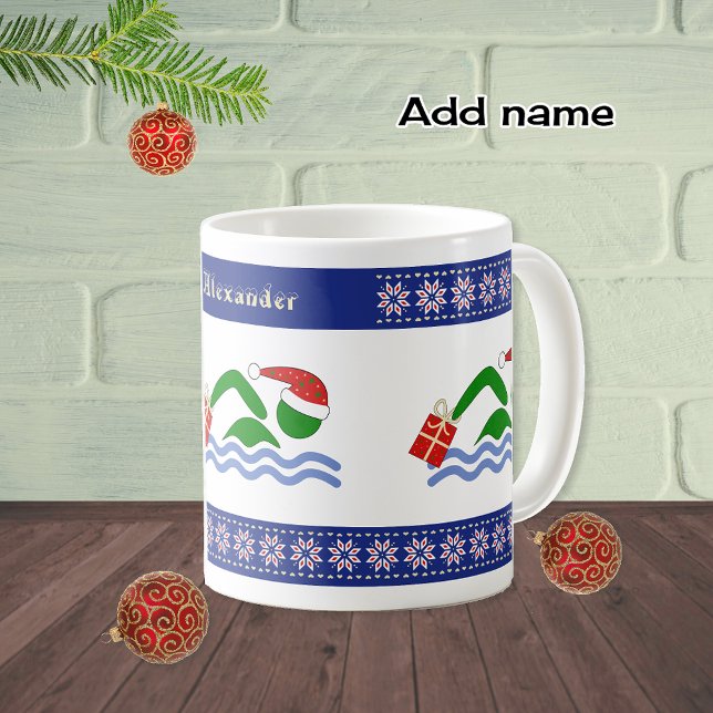 Caneca De Café Nadadores de natal de nome personalizado (Criador carregado)