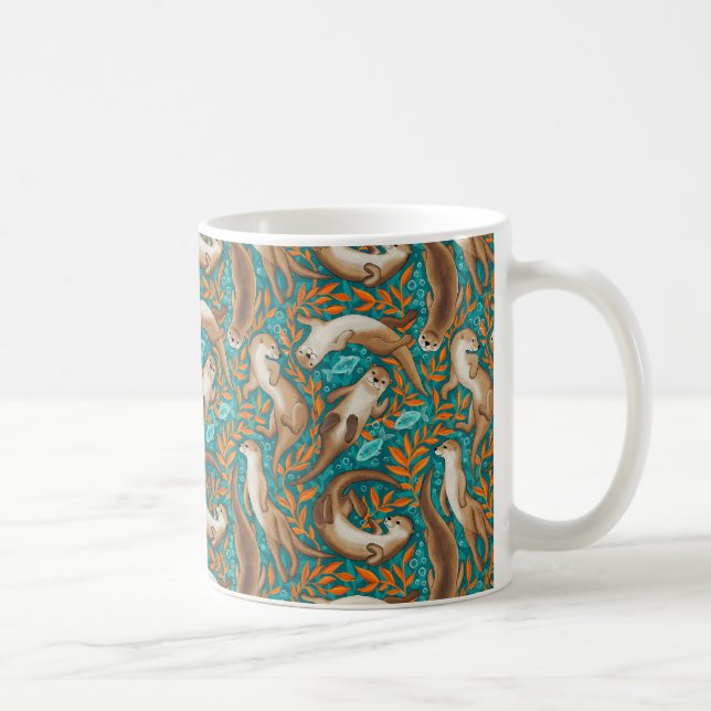 Caneca De Café Nadadores Doce de Teal e Laranja (Direita)