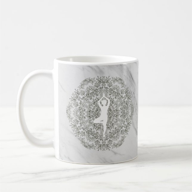 Caneca De Café Namaste Pose de Yoga | Padrão Mandala (Esquerda)