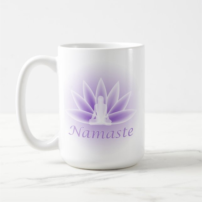 Caneca De Café Namaste Yoga Lotus Mulher Flor Violet (Esquerda)