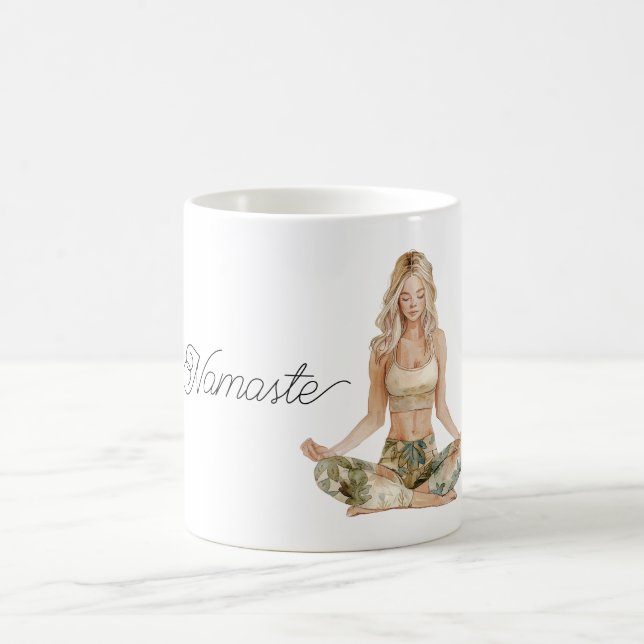 Caneca De Café Namaste Yoga Pose Blond Girl (Centro)