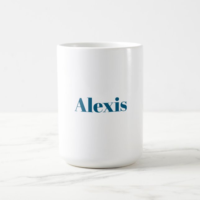 Caneca De Café Name Calligraphy Script Plain Simple White Blue (Centro)