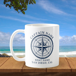 Caneca De Café Name of your boat Nautical Vintage Compass