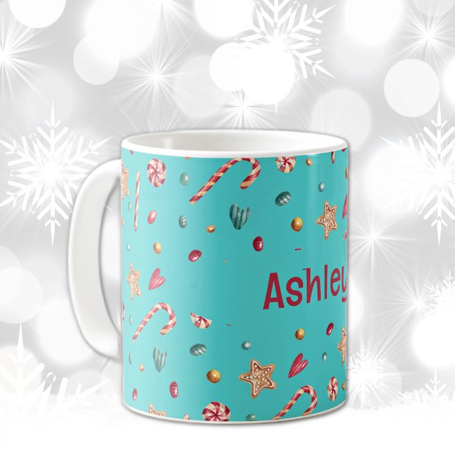 Caneca De Café Name, Turquoise Candy & Cookies 11oz Coffee Mug (Criador carregado)