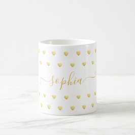 Caneca De Café Named Gold Heart Pattern on White Coffee Mug