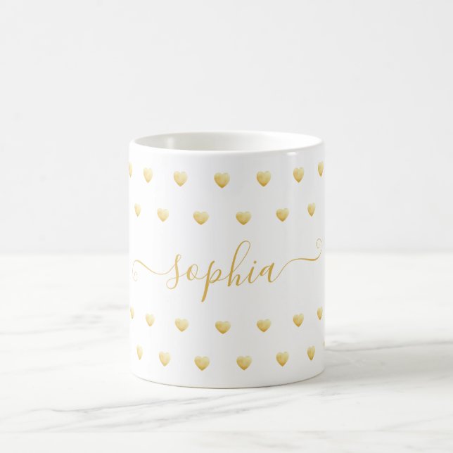 Caneca De Café Named Gold Heart Pattern on White Coffee Mug (Centro)