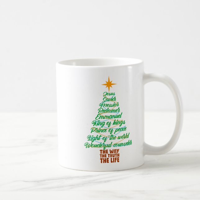 Caneca De Café Names Of Jesus Christmas Tree Lights Christian Xma (Direita)