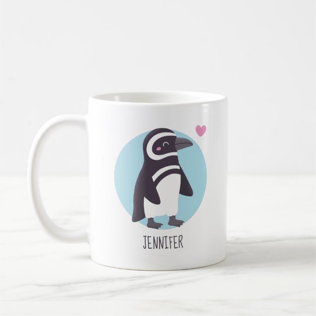 Caneca De Café Namorada de pinguim bonito personalizado (Esquerda)
