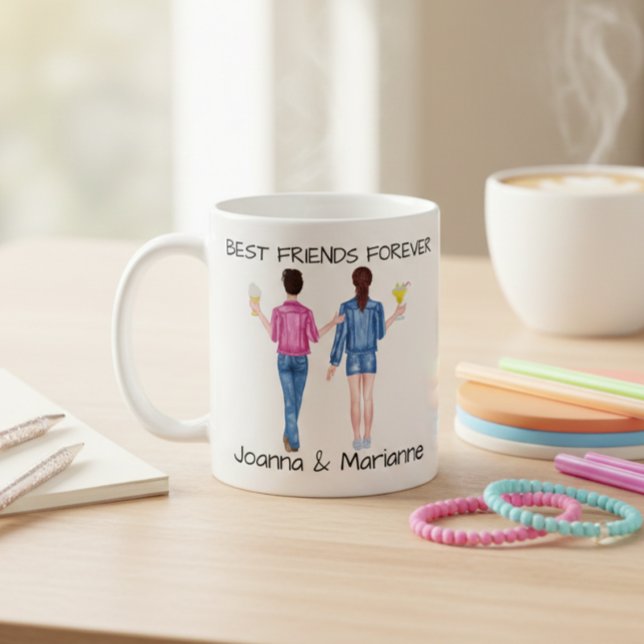 Caneca De Café Namorada Melhor Amigo Brunette Personalizado Water (Criador carregado)