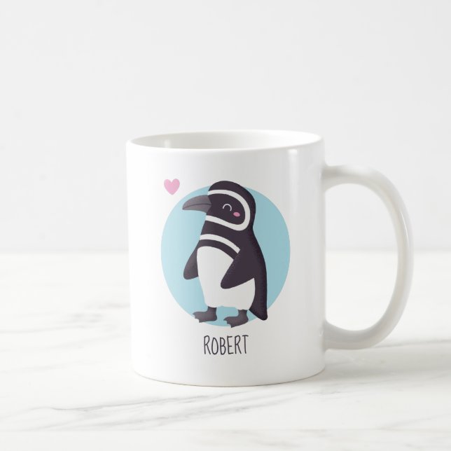 Caneca De Café Namorado de pinguim bonito personalizado (Direita)