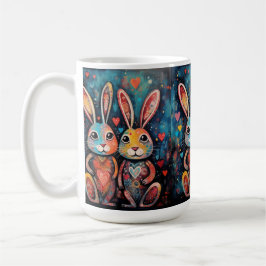 Caneca De Café Namorados Amigos Bunnies longos ouvidos corações