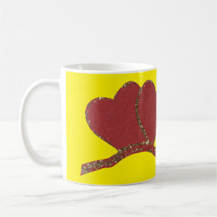 Caneca De Café Namorados brilhante de ouro do coração vermelho em