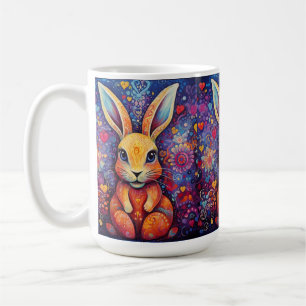 Caneca De Café Namorados Coelhinho Flores corações roxas