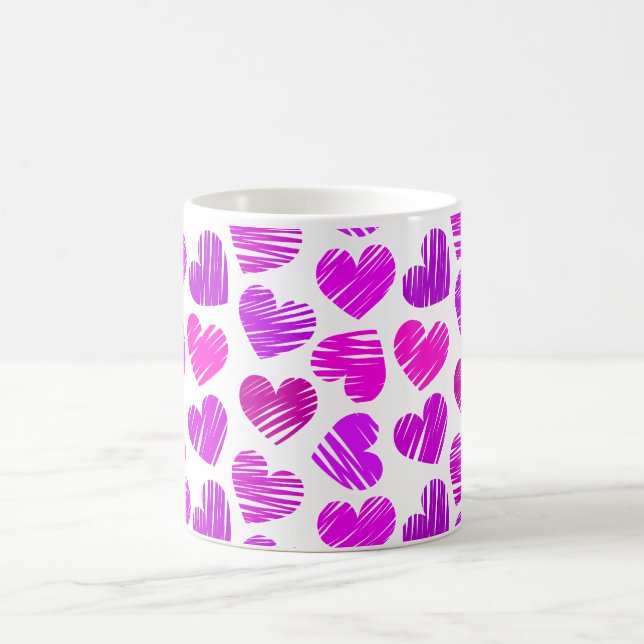 Caneca De Café Namorados de Corações Roxo e Rosa Modernos (Centro)
