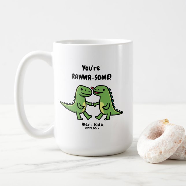 Caneca De Café Namorados de dinossauro (Com Donut)