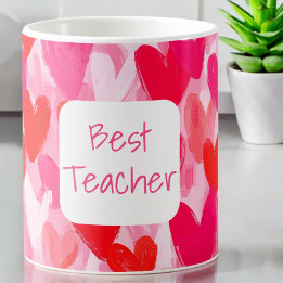 Caneca De Café Namorados Multi-Heart Pink Padrn Melhor Professora