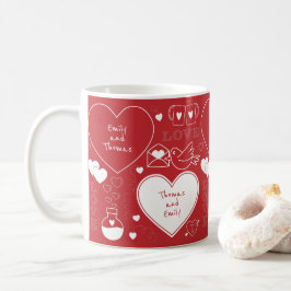 Caneca De Café Namorados Patterno Mug - Branco em Vermelho
