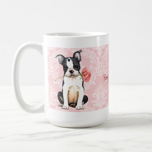 Caneca De Café Namorados Rosa Boston Terrier (Esquerda)