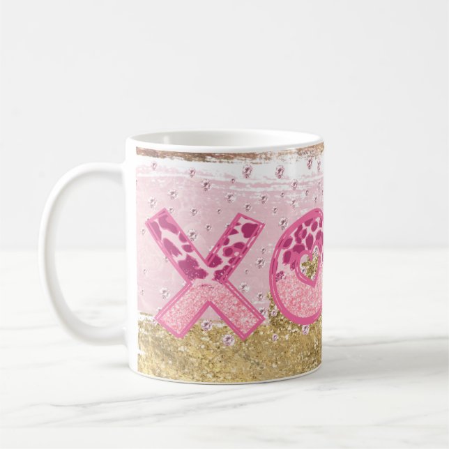 Caneca De Café Namorados XOXO de Luxo Rosa Dourado Glam Glitter (Esquerda)