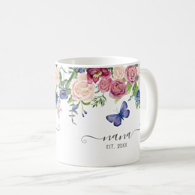 Caneca De Café Nana - Bonito Cor Floral Rosa (Frente Esquerda)
