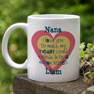 Caneca De Café Nana, eu te amo tanto Blue e Pink Love Heart