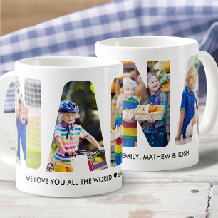 Caneca De Café NANA Fotografia Colagem Letra Cutout Netos Nomes