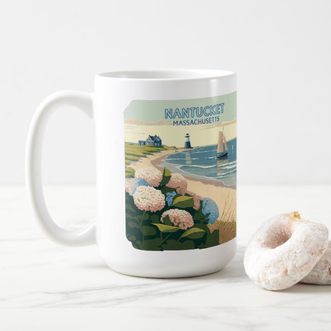 Caneca De Café Nantucket Beach Hydrangeas Boat Retro (Com Donut)