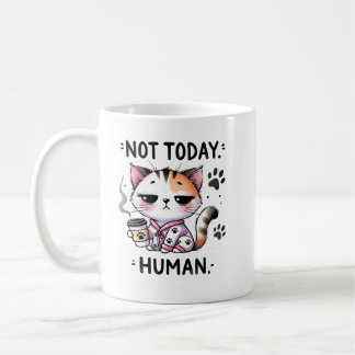 Caneca De Café Não Hoje Humano, Gato Engraçado, Preguiçoso, Prese