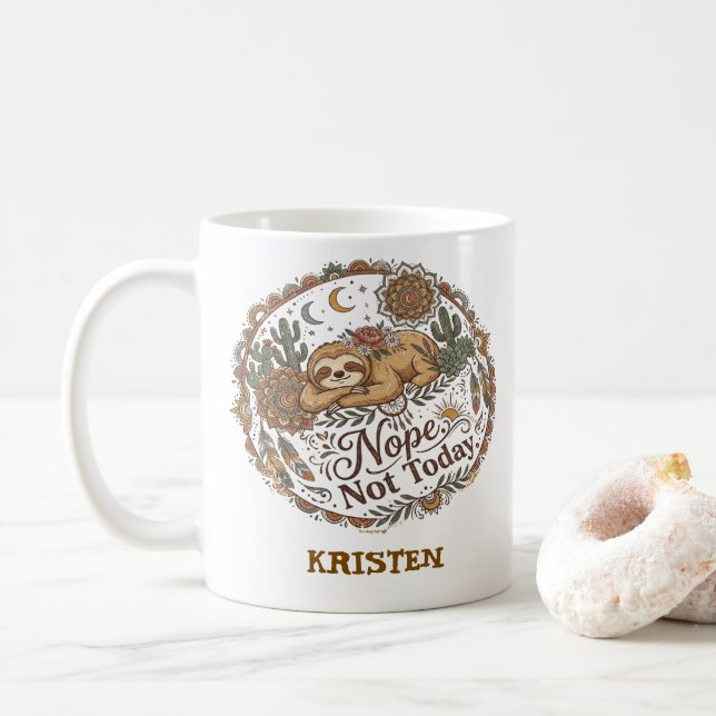 Caneca De Café Não. Não Hoje. Preguiça Fofa (Com Donut)