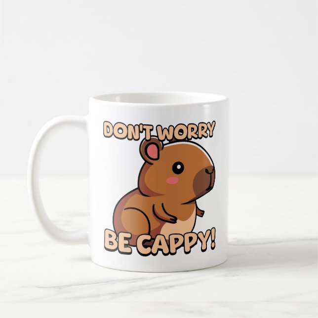 Caneca De Café Não se preocupe, seja Cappy! Cartoon Cute Capybara (Esquerda)