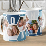 Caneca De Café Não Sem 5 Fotografias Editáveis 5 Letras Honeycomb<br><div class="desc">Caneca de café de mel, personalizada com 5 das suas fotos favoritas e impressa com um nome de 5 letras, como NONNO. O design apresenta uma colagem de fotos em favos de mel em uma paleta colorida de azul e cinza. Se quiser alterar as cores, clique em "personalizar mais" e...</div>
