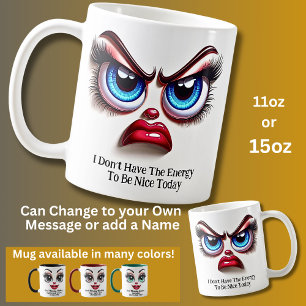 Caneca De Café Não Tenho a Energia, Olhos Fabulosos Rosto Engraça