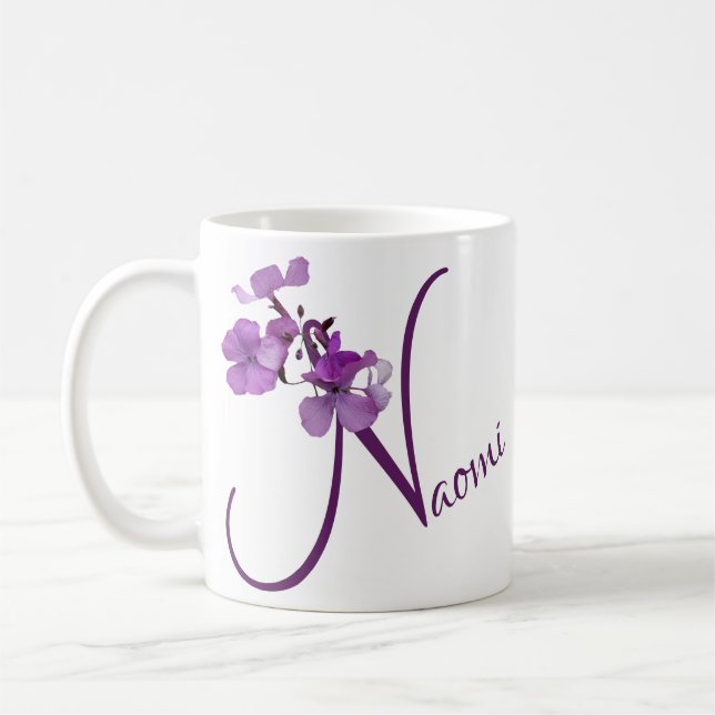 Caneca De Café Naomi personalizável nome bonito roxo diversão flo (Esquerda)
