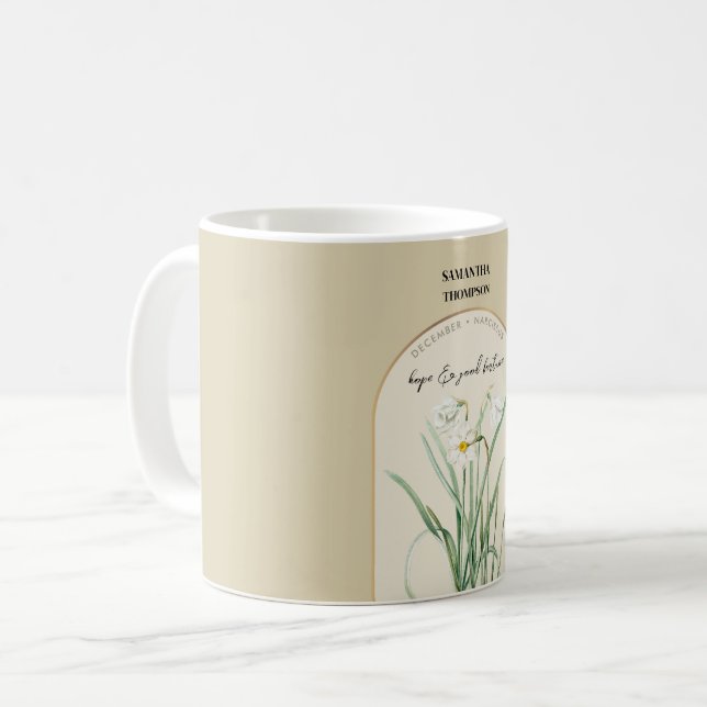 Caneca De Café Narciso de Dezembro Personalizado da Flor de Nasci (Frente Esquerda)
