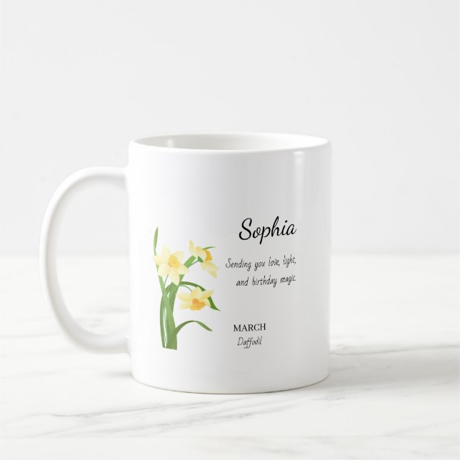 Caneca De Café Narciso de Março de Aniversário Personalizado (Esquerda)