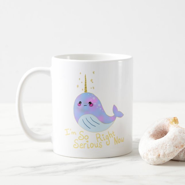 Caneca De Café Narval Sério Kawaii (Com Donut)