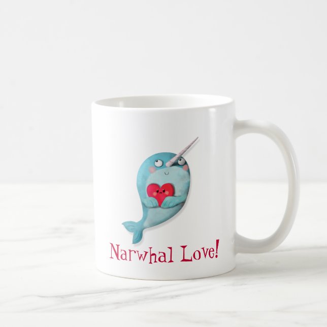 Caneca De Café Narwhal bonito com coração (Direita)