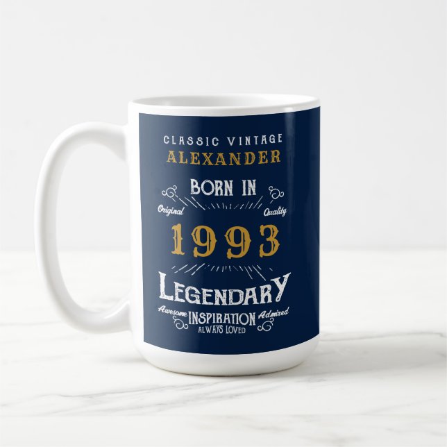 Caneca De Café Nascer aniversário de 30 anos 1993 Adicionar Nome  (Esquerda)