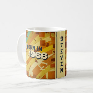 Caneca De Café Nascer em 1966 Name Mug - 60s Retro Geométrico Des