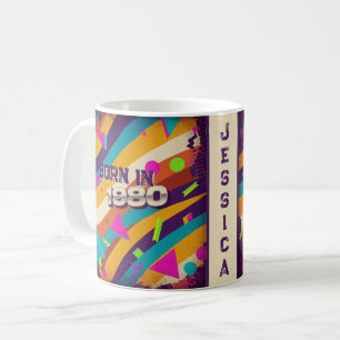Caneca De Café Nascer em 1980 Mug Personalizado - Geométrico Neon