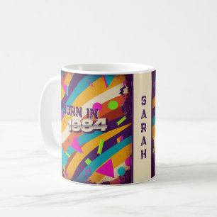 Caneca De Café Nascer em 1984 Mug Personalizado - Geométrico Neon